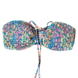 Multicolor Smocked Strapless Bikini Top